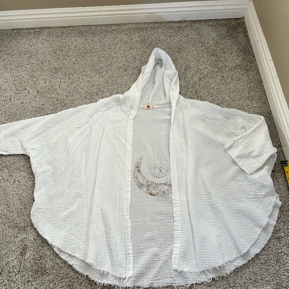 New Evil Eye and Moon Double Gauze White Hooded Organic Cotton Robe - Picture 6 of 11